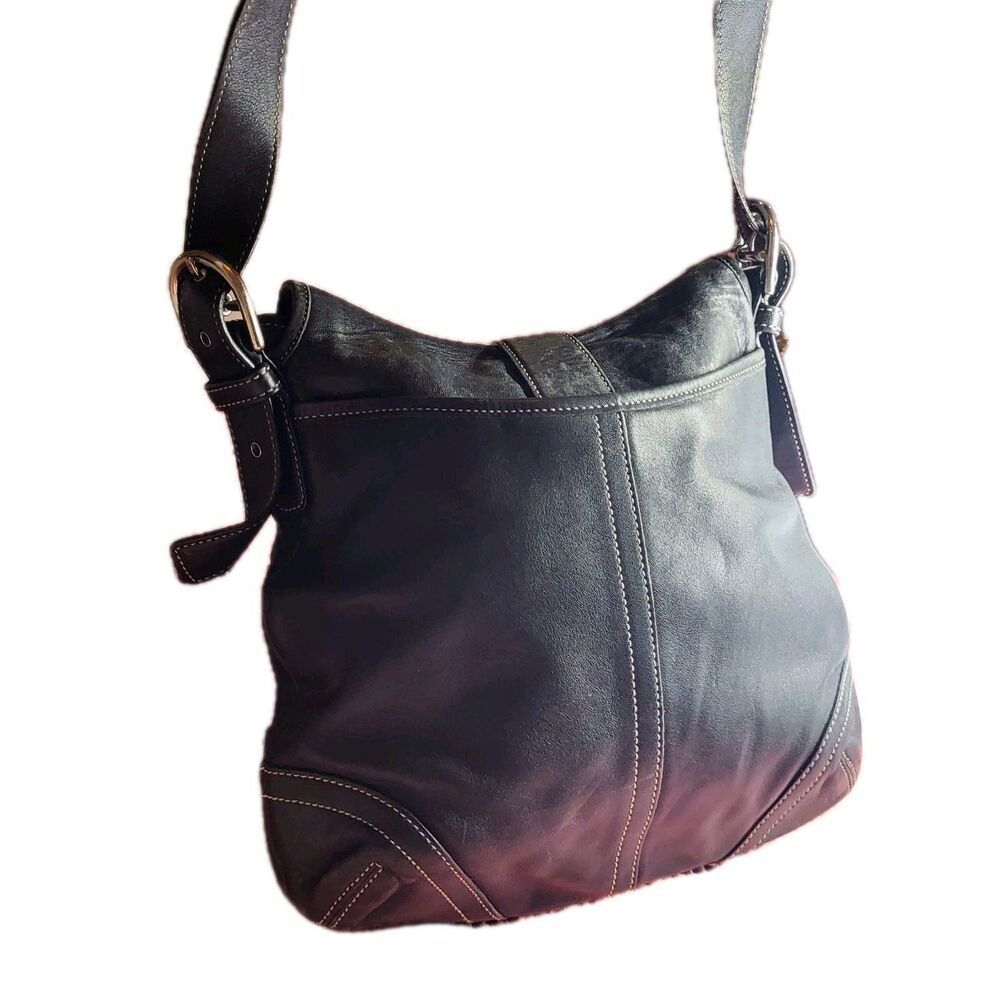 VINTAGE COACH Purse 9480 Soho Cross Body Black Supple Leather Shoulder - Picture 4 of 8